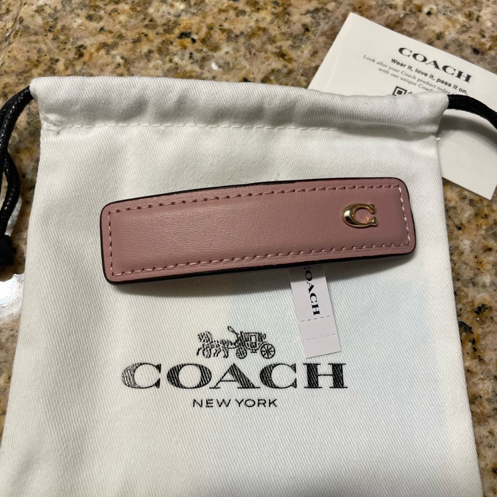 Coach Leather Signature Blush Barrette Hair Clip